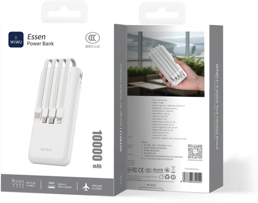 WiWu Powerbank 10000mAh 4-in-1 - 22.5W - Wit