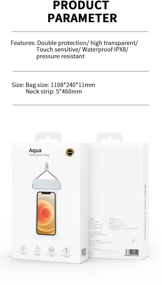 WiWu Waterdicht Telefoonhoesje 6.9 inch IPX8 - Zwart