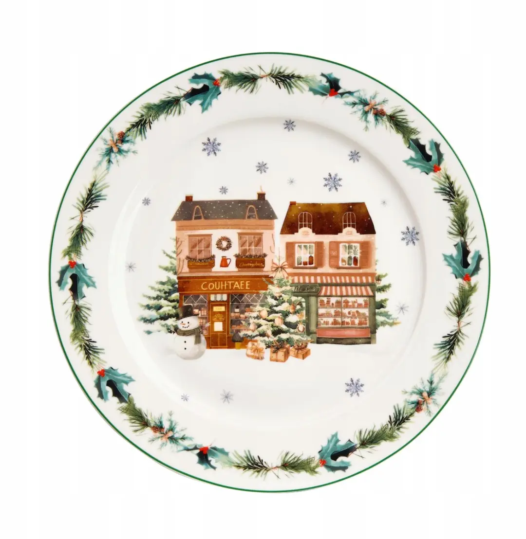 Duo Christmas City 2 Groot Porseleinen Bord - Crème