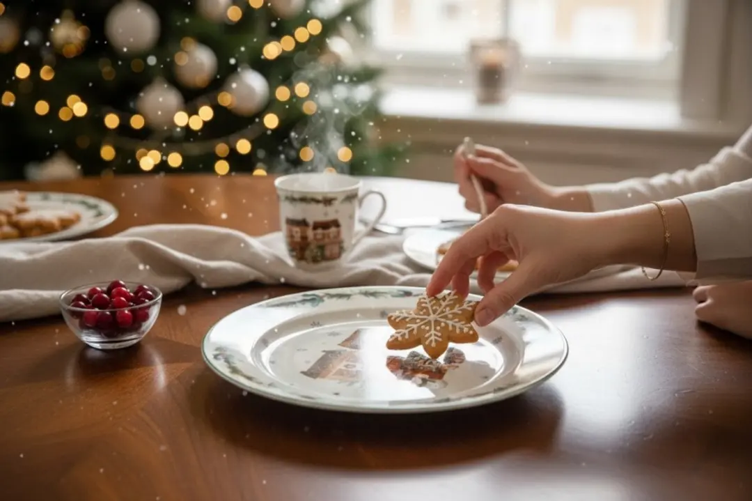Duo Christmas City 2 Groot Porseleinen Bord - Crème