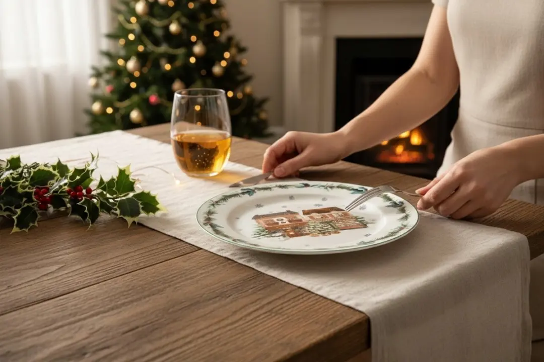 Duo Christmas City 2 Groot Porseleinen Bord - Crème
