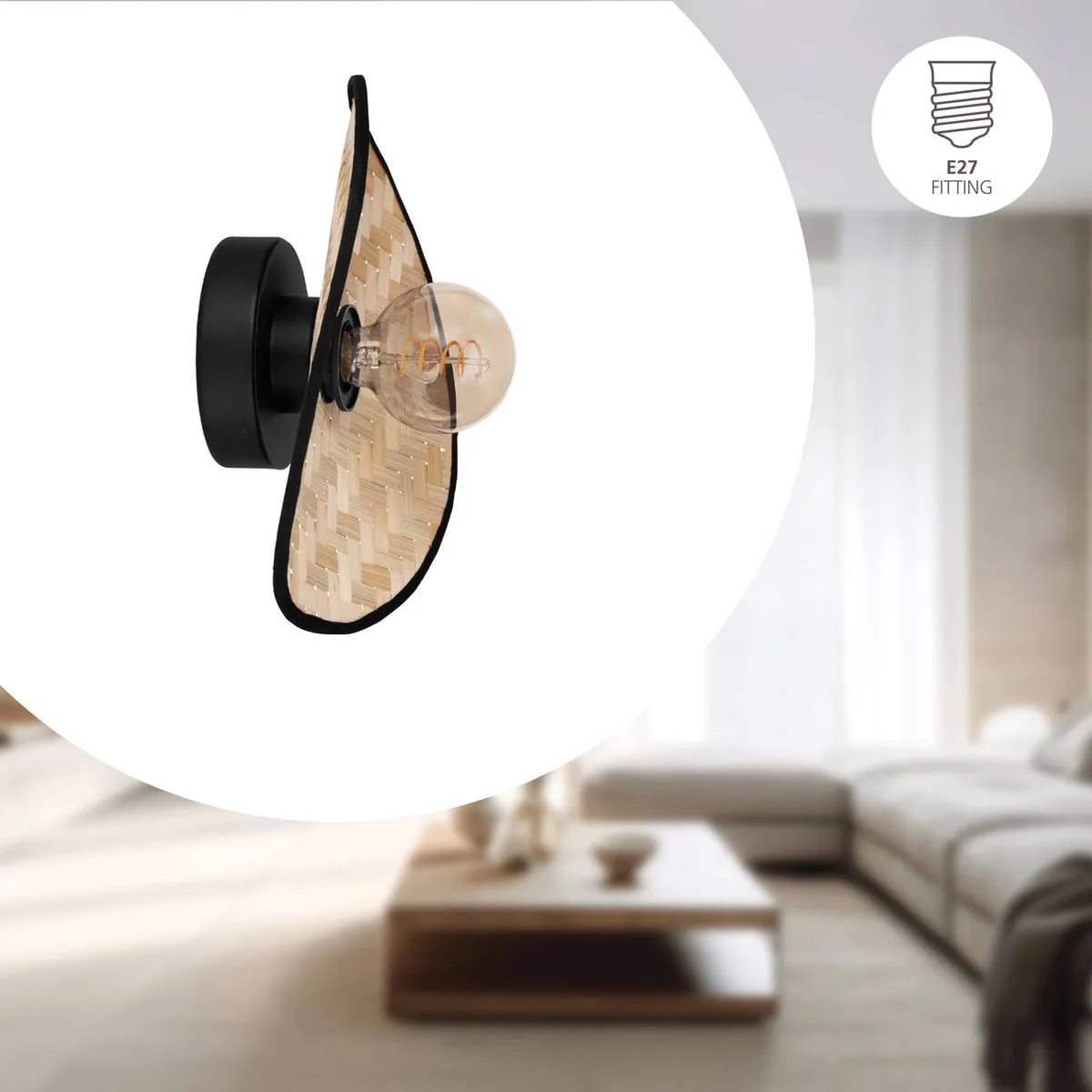 Eglo Marywell Wandlamp E27 - 30cm - Zwart/Bruin