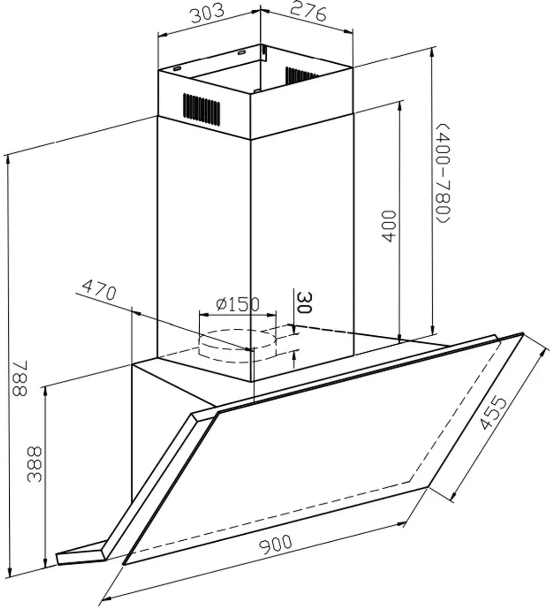 Kaiser AT 9430 ECO Afzuigkap 90cm - 1250 m³/h - Zwart