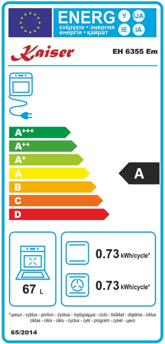 Kaiser EH 6355 Em A 6315 Em ECO Inbouwoven 60cm - 67L - 8 Functies - Zwart