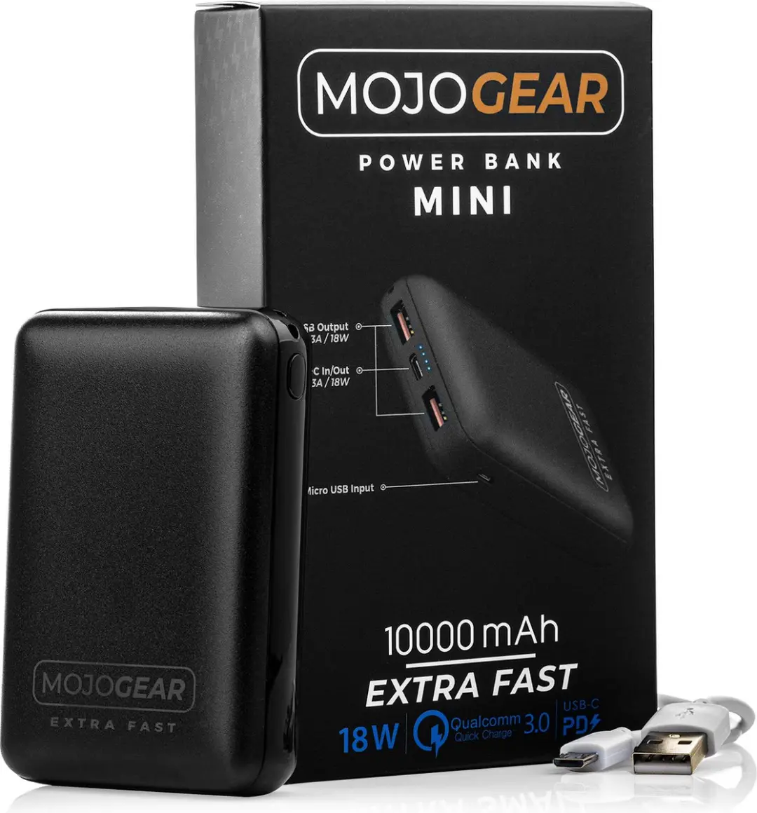 MOJOGEAR MINI EXTRA FAST Powerbank 10.000mAh - 4x USB - Zwart