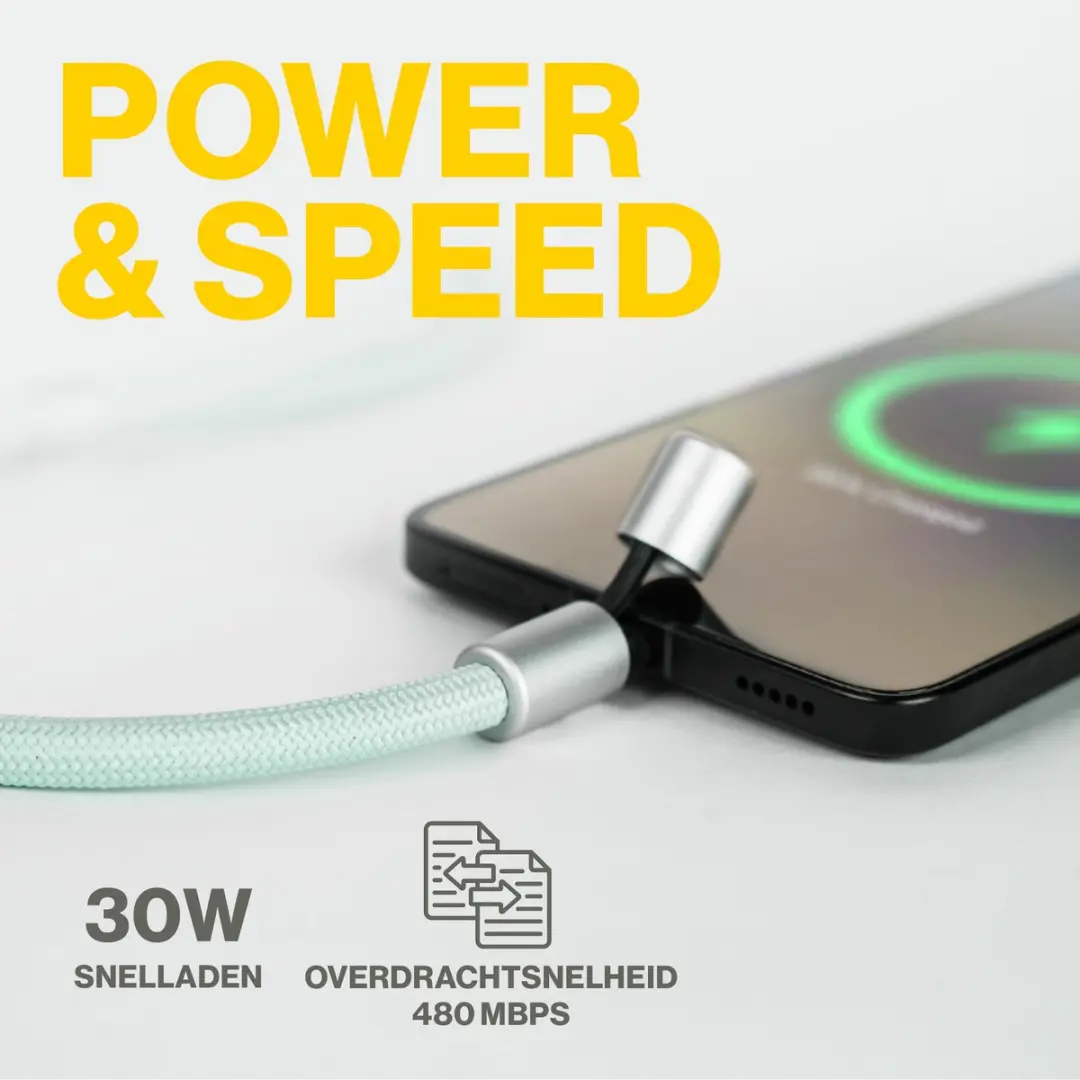 Aqiila 2-in-1 Lightning naar USB-C Lanyard 30W - Groen