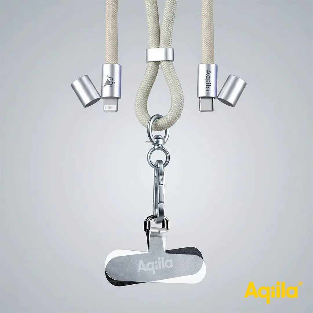 Aqiila 2-in-1 Lightning naar USB-C Lanyard 30W - Beige