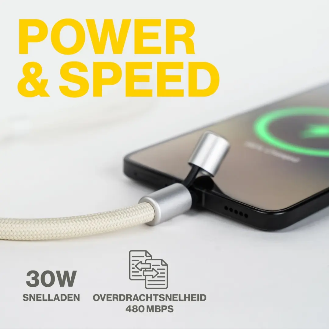 Aqiila 2-in-1 Lightning naar USB-C Lanyard 30W - Beige