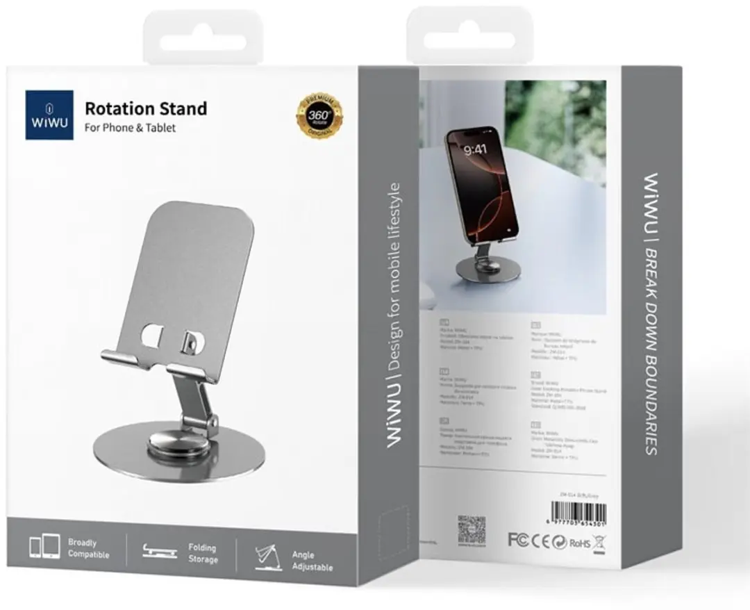WiWu 14455 Telefoon/Tablet Standaard - 360° Draaibaar Grijs