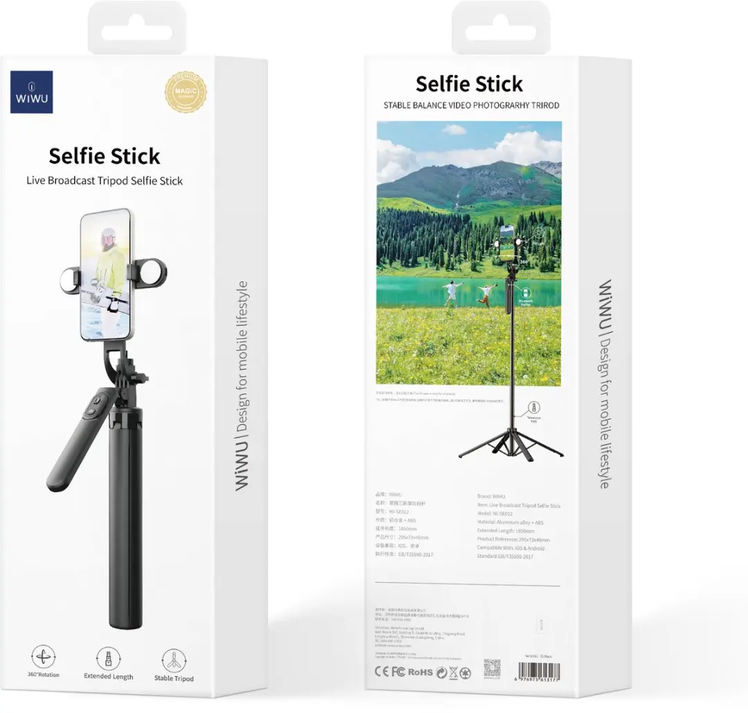 WiWu Wi-SE012 Tripod & Selfiestick met Verlichting - 7 Inch - Zwart