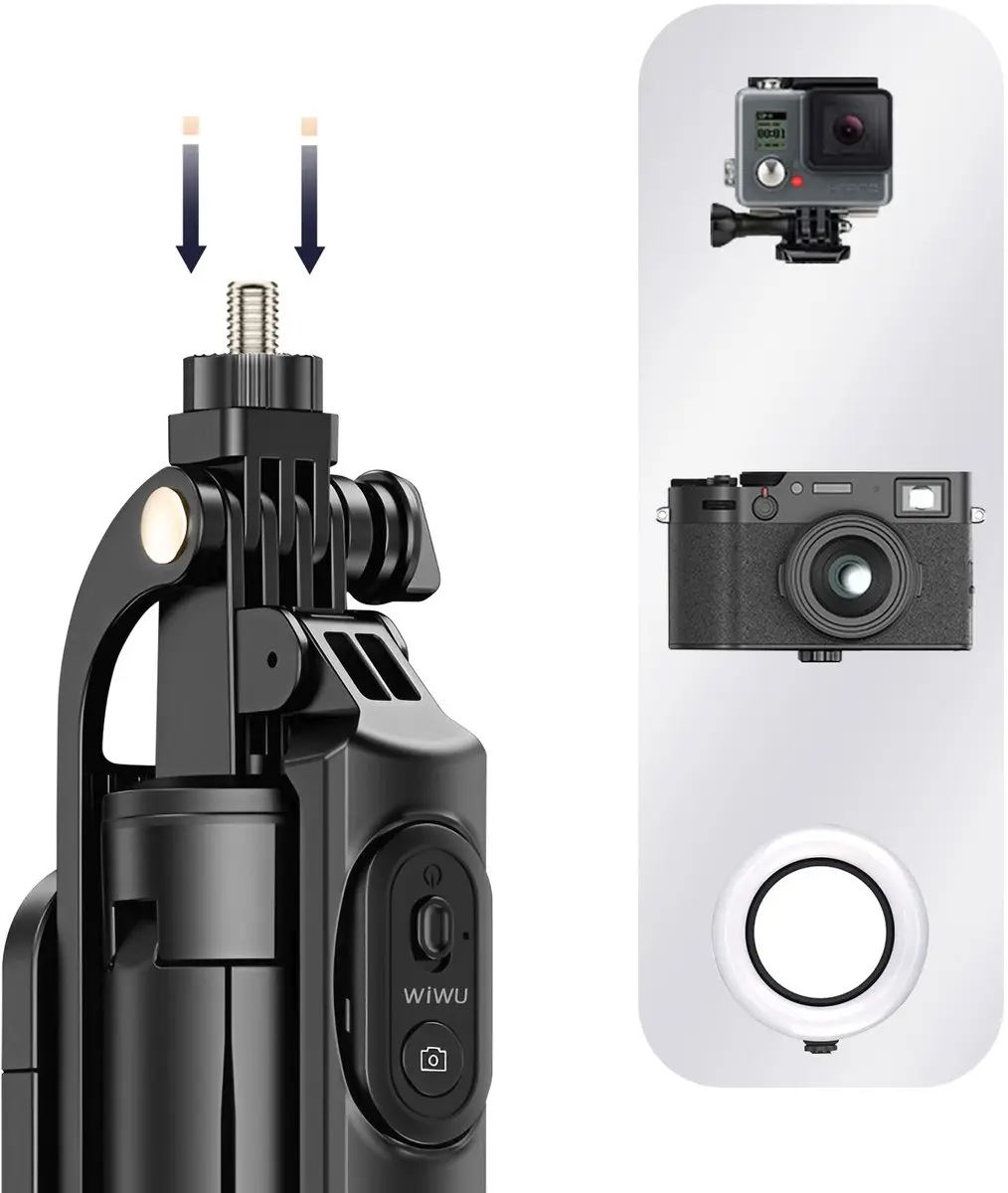 WiWu Wi-SE012 Tripod & Selfiestick met Verlichting - 7 Inch - Zwart