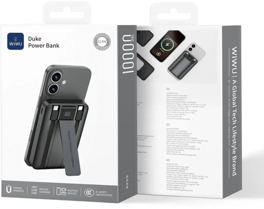 WiWu Powerbank 10000mAh 22.5W - Type-C/Lightning - Zwart