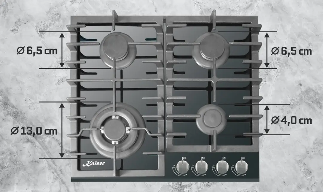 Kaiser KCG 6383 Inbouw Gaskookplaat 60cm - 4 Zones - Zwart