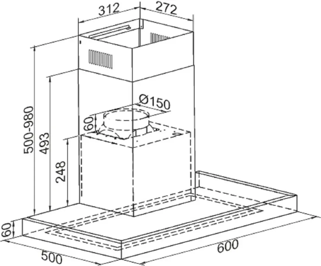 Kaiser AT 6433 Eco Wandafzuigkap 60cm - 750m³/h - Roestvrij staal