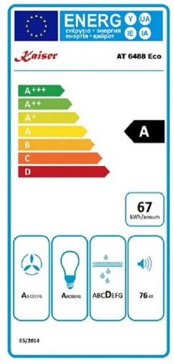 Kaiser AT 6488 F ECO Line Afzuigkap 60cm - 1250 m³/h - RVS & Zwart Glas