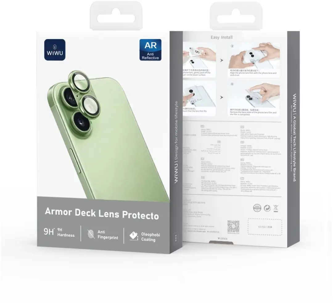 WiWu iPhone 17 Camera Lens Protector - 9H Glas & Aluminium - Groen