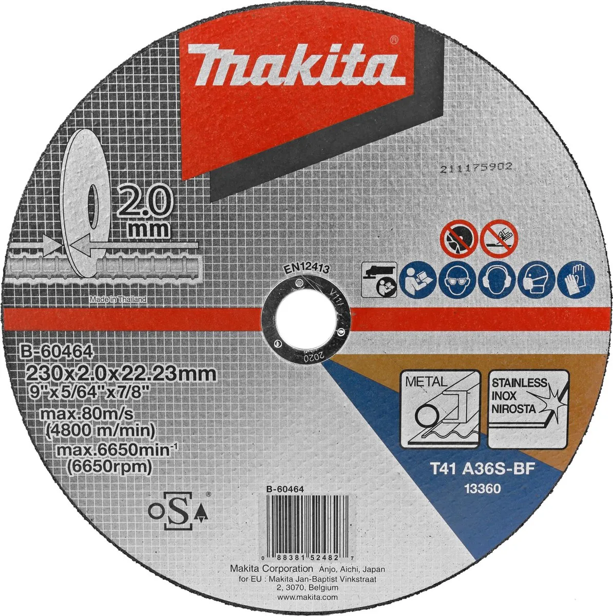 Makita B-60464 Doorslijpschijf 230x2,0mm RVS/staal