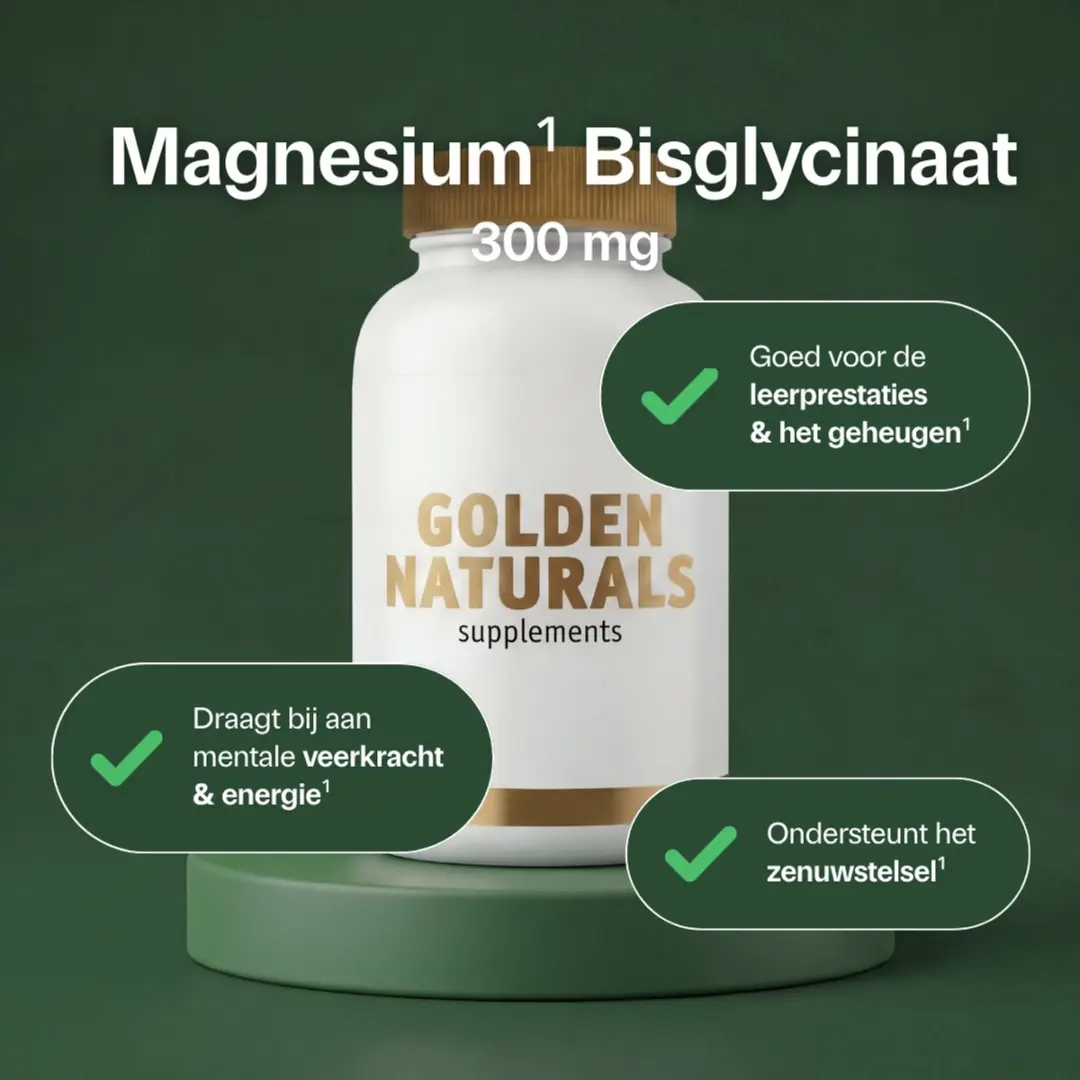 Golden Naturals Magnesium Bisglycinaat 300mg - 90 Veganistische Tabletten
