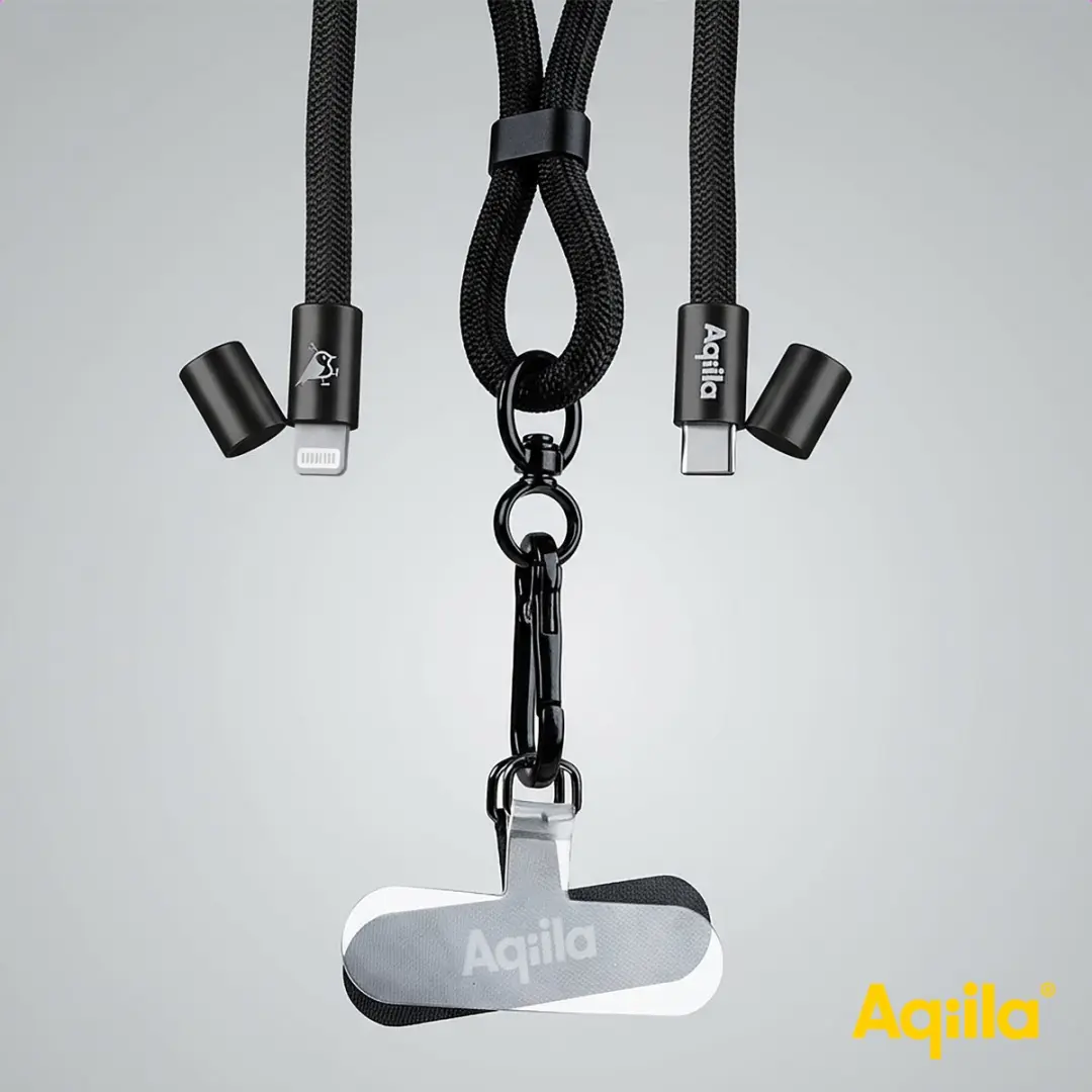 Aqiila 2-in-1 Lightning naar USB-C Lanyard 30W - Zwart