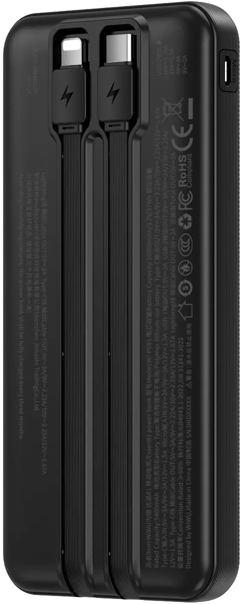 WiWu Powerbank 10000mAh 2-in-1 Type-C/Lightning - 22.5W - Zwart
