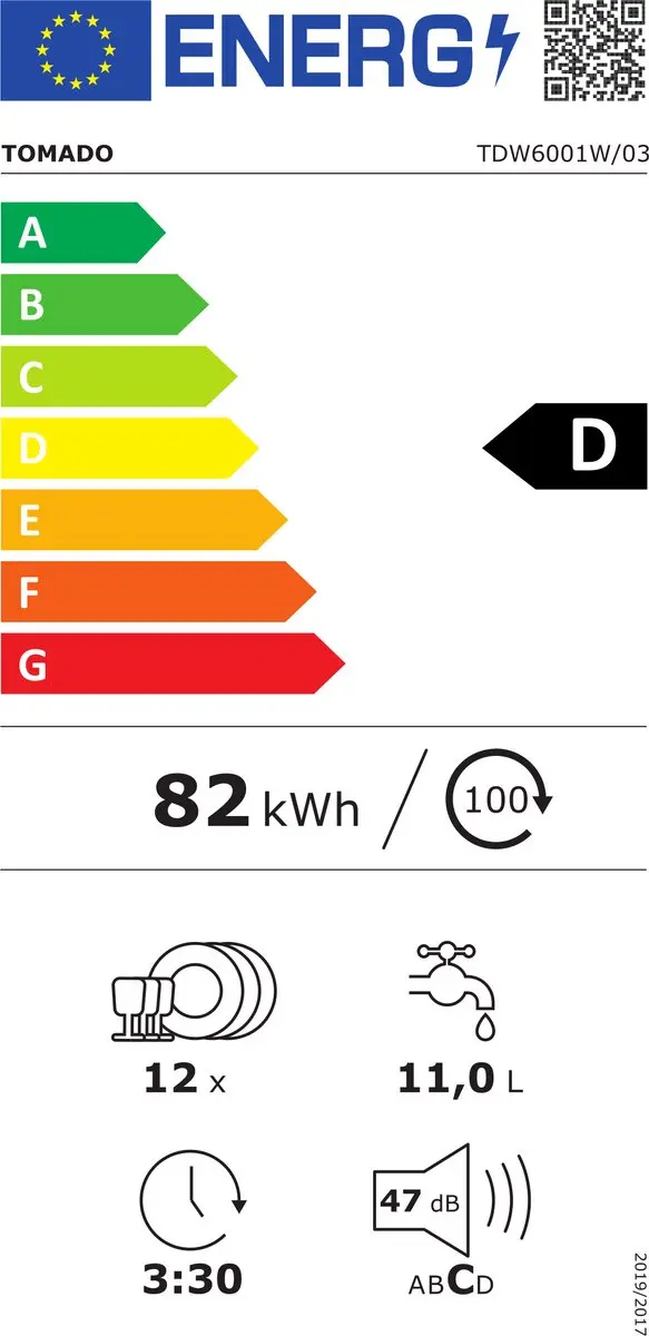 Tomado TDW6001W Vrijstaande Vaatwasser 12 Couverts - Wit
