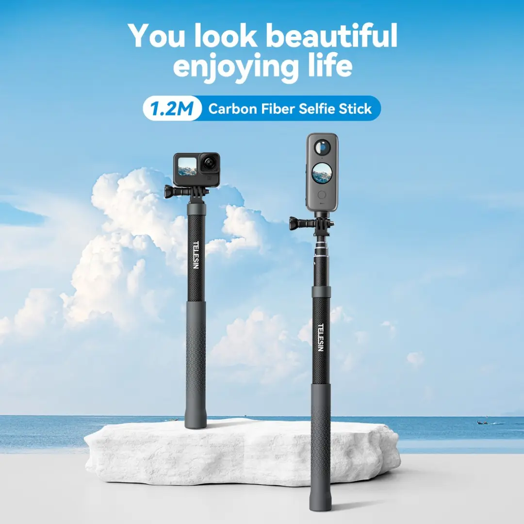 Telesin MNP-002 Selfie Stick Carbon 120cm - Zwart/Grijs