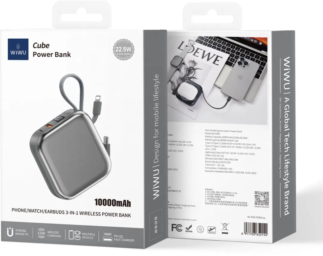 WiWu Powerbank 10000mAh 22.5W - Grijs
