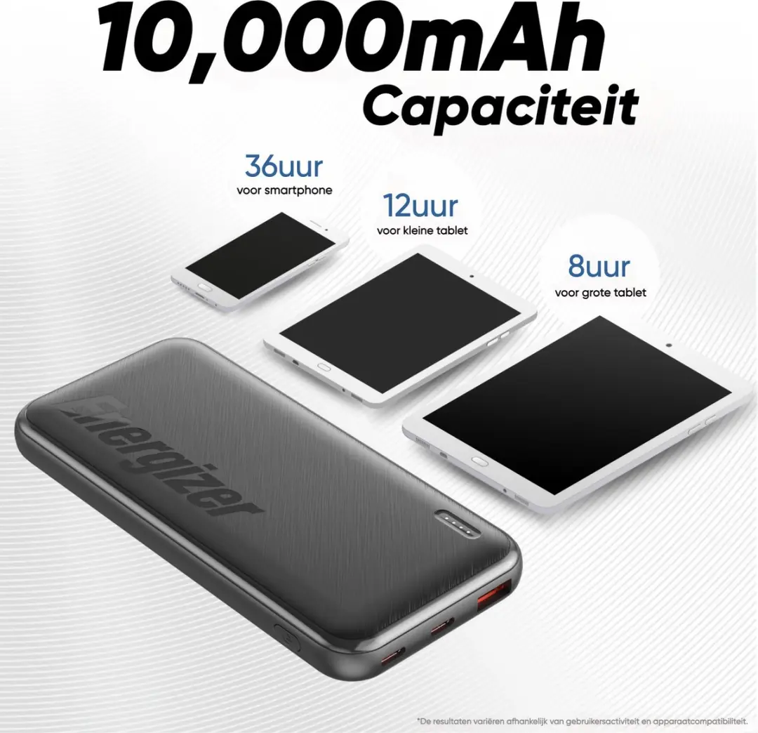 Energizer Ultimate Powerbank UE10055PQ 10000mAh - 3x USB - Zwart