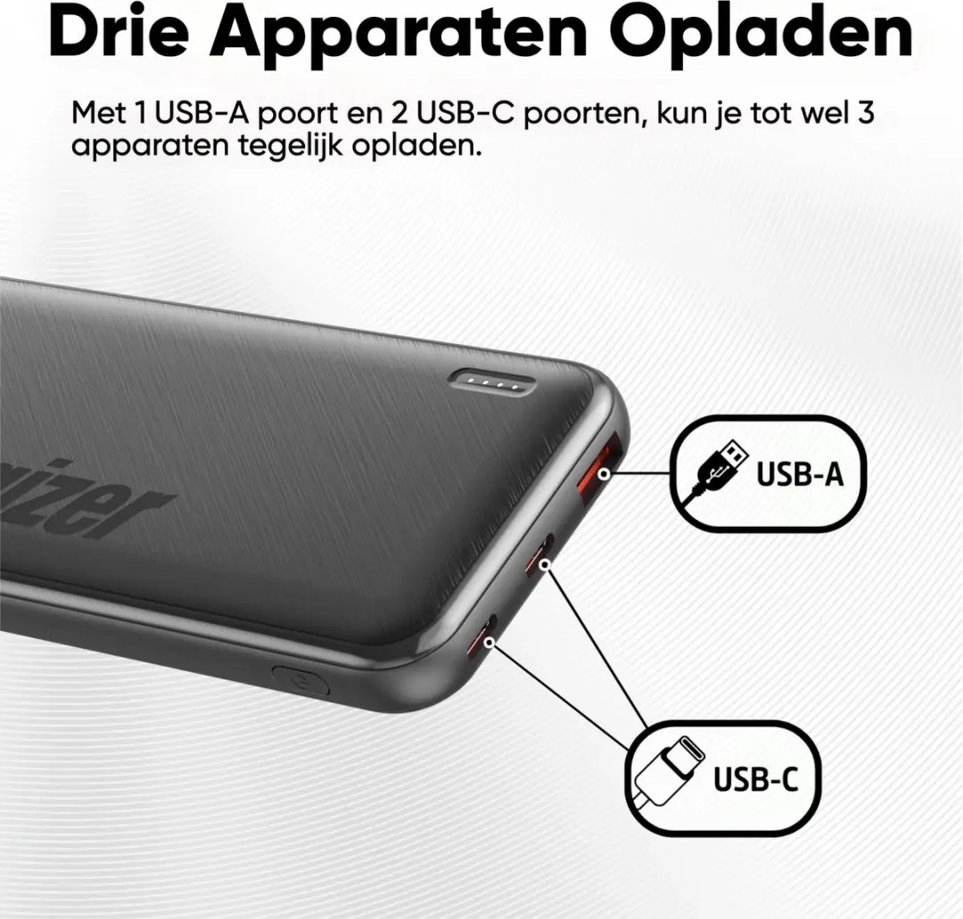 Energizer Ultimate Powerbank UE10055PQ 10000mAh - 3x USB - Zwart - afbeelding 6 van 6