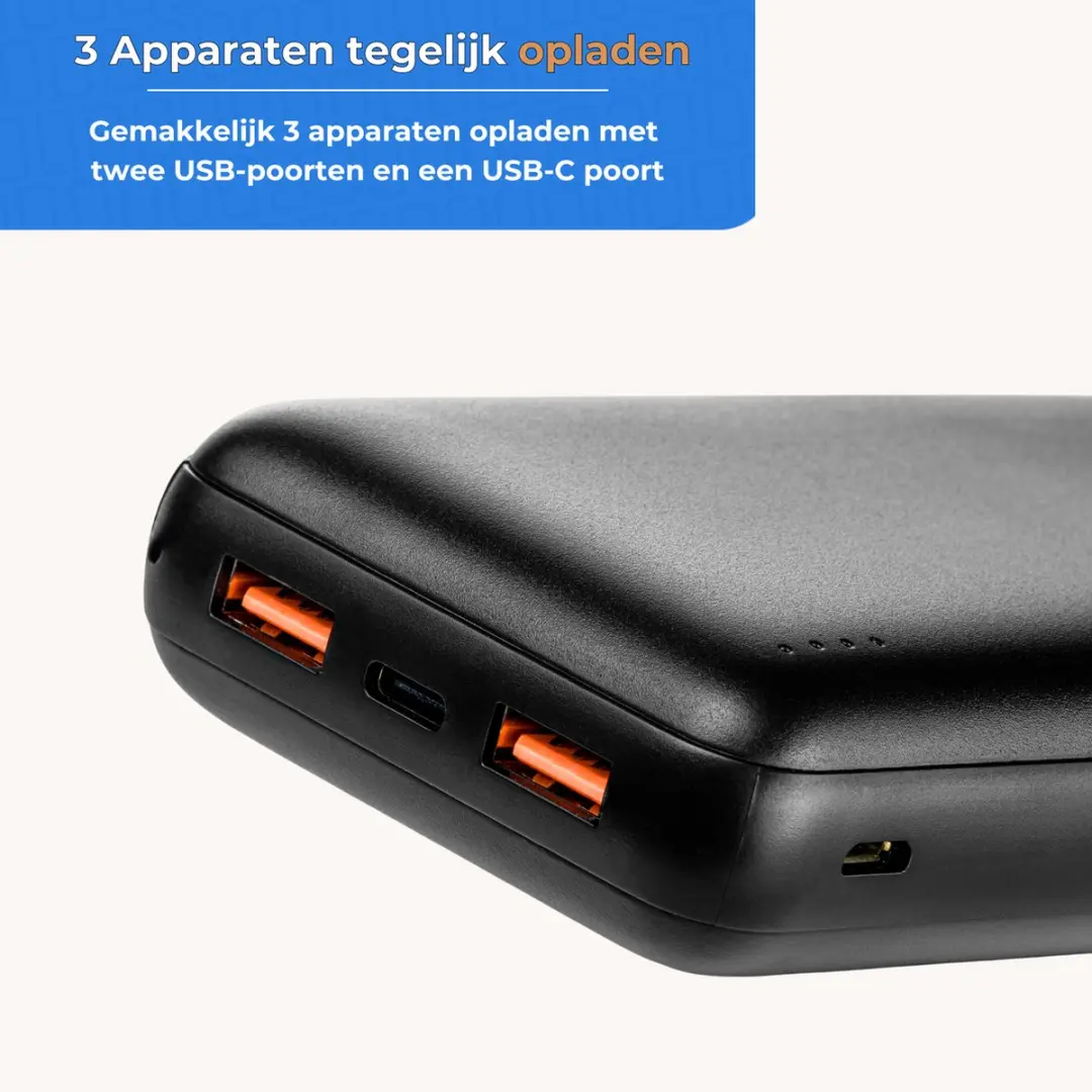 MOJOGEAR MG-09 Powerbank 20000mAh - 18W - 3x USB - Zwart - afbeelding 6 van 6