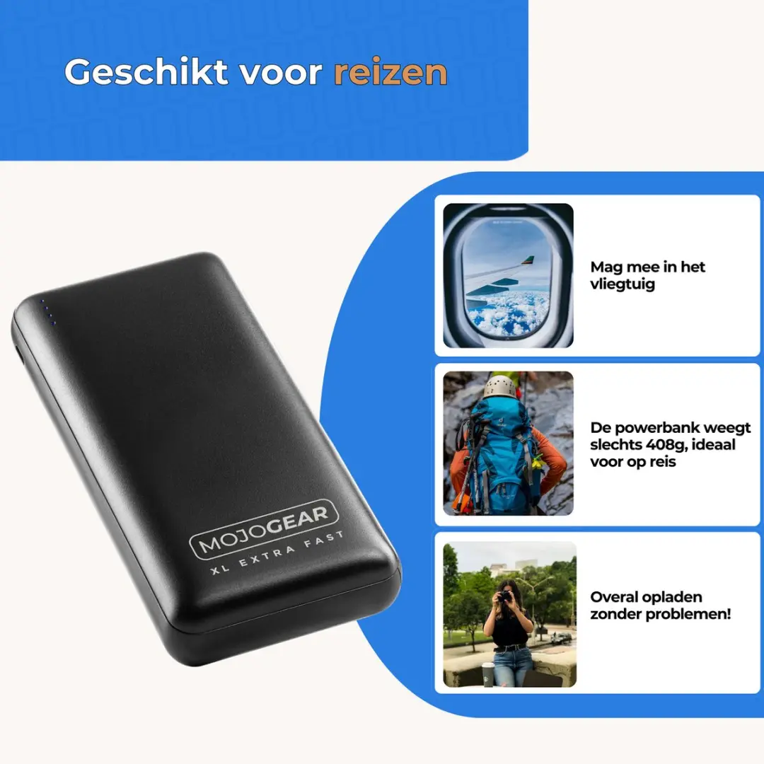 MOJOGEAR MG-09 Powerbank 20000mAh - 18W - 3x USB - Zwart
