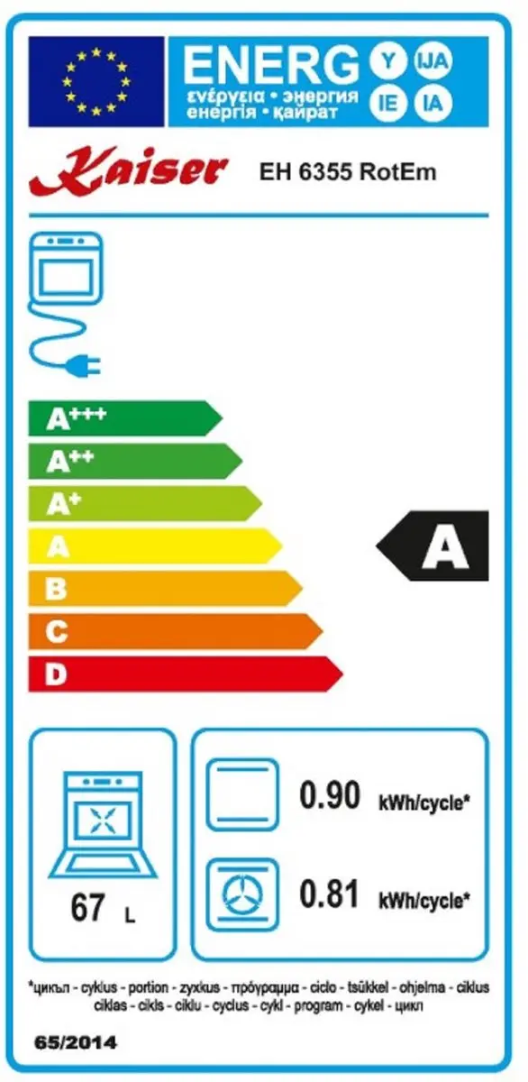 Kaiser EH 6355 RotEm Inbouwoven 67L - 8 Functies + KCT 6185 RotEm Inbouwkookplaat 60cm - Rood