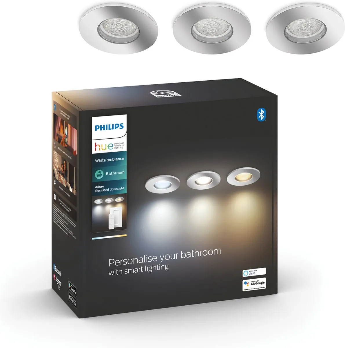 Philips Hue Adore Badkamerinbouwspot 3-pack