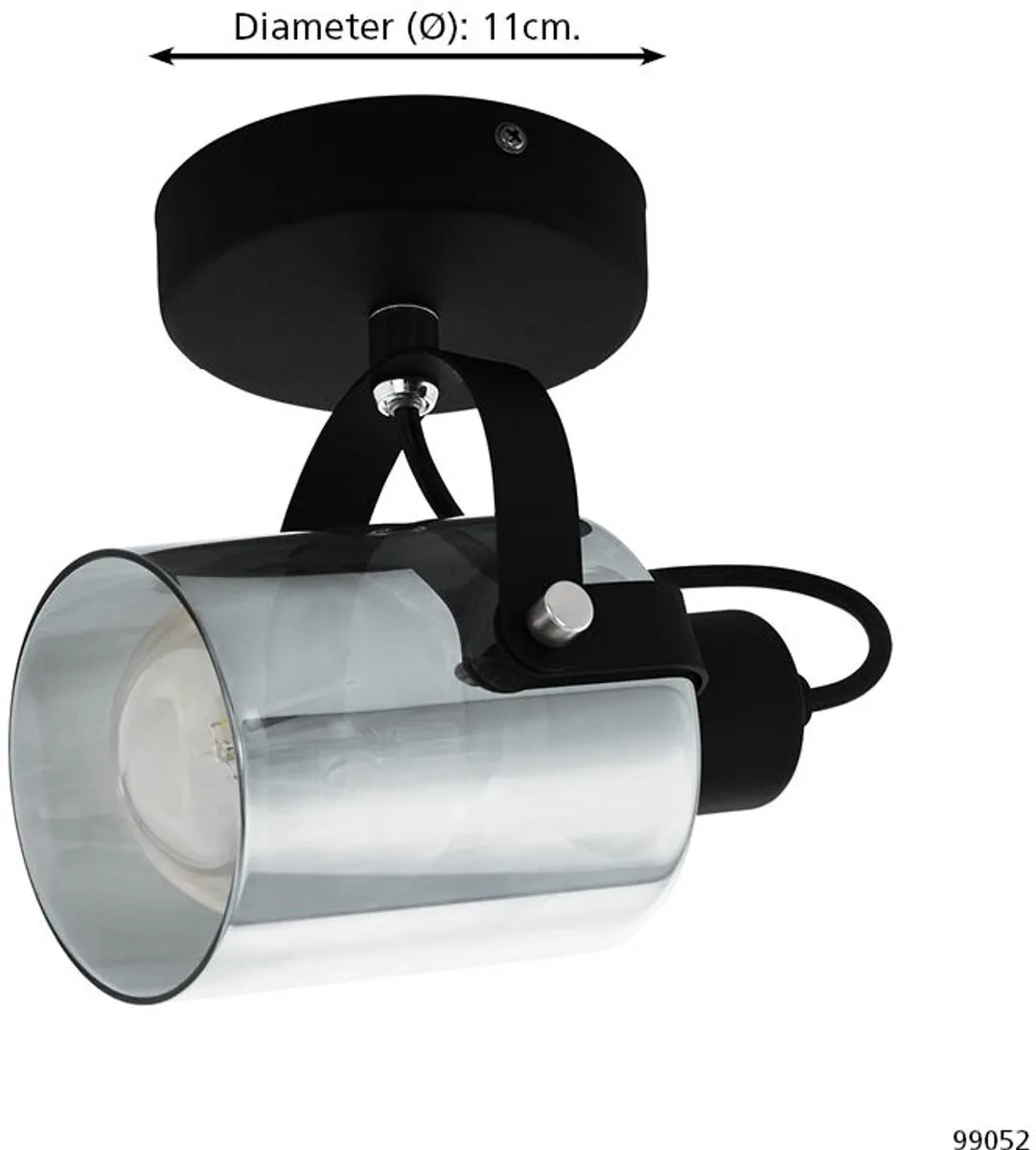 Eglo Berregas Spot E27 11cm - Rookglas - Zwart/Grijs