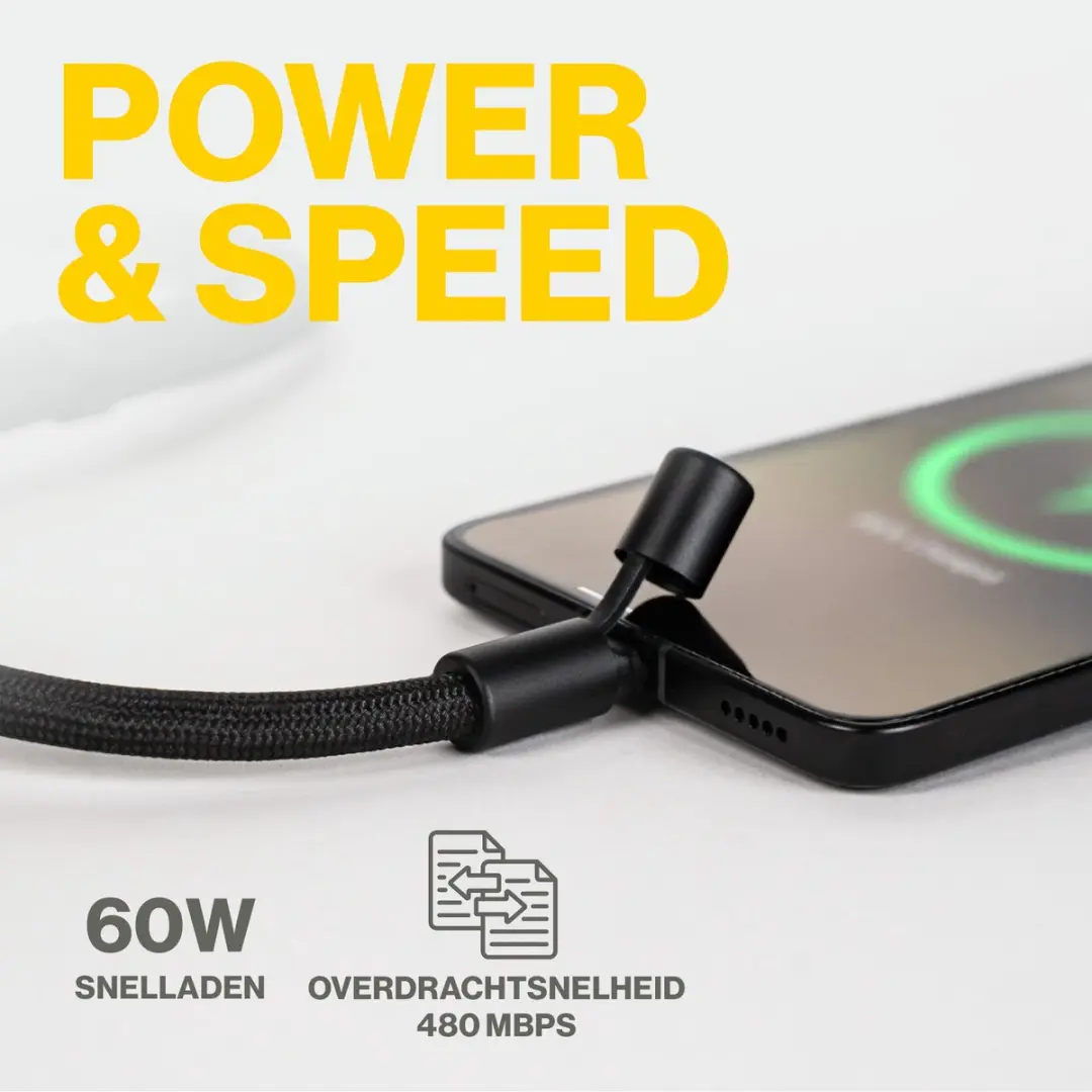 Aqiila 2-in-1 Lanyard USB-C Kabel 60W - Zwart