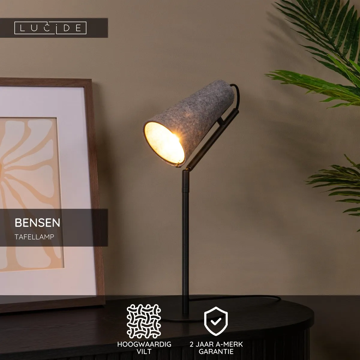 Lucide Bensen Tafellamp E14 Grijs
