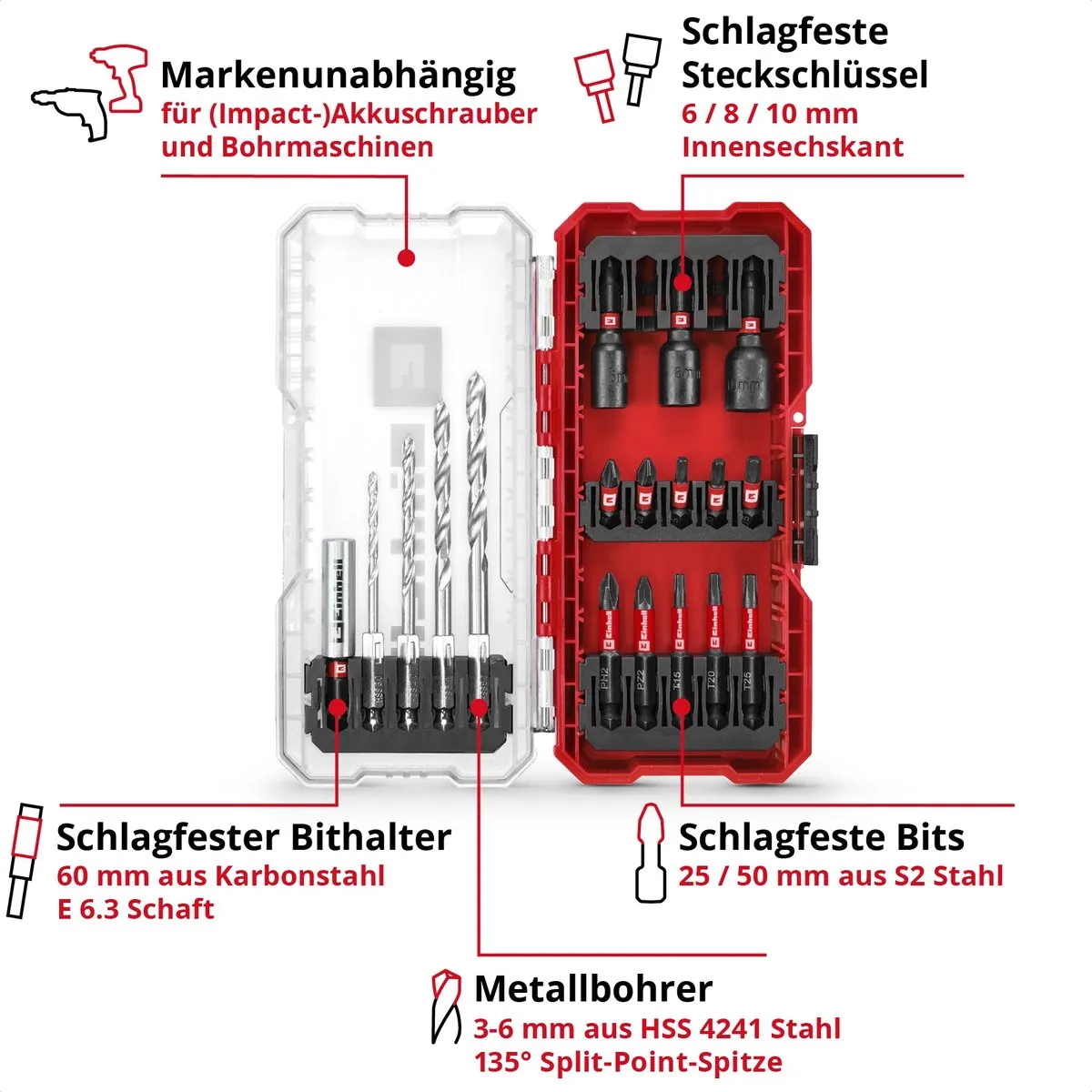 Einhell 108709 Dopsleutel-bitinzetset 1/4" 18-delig