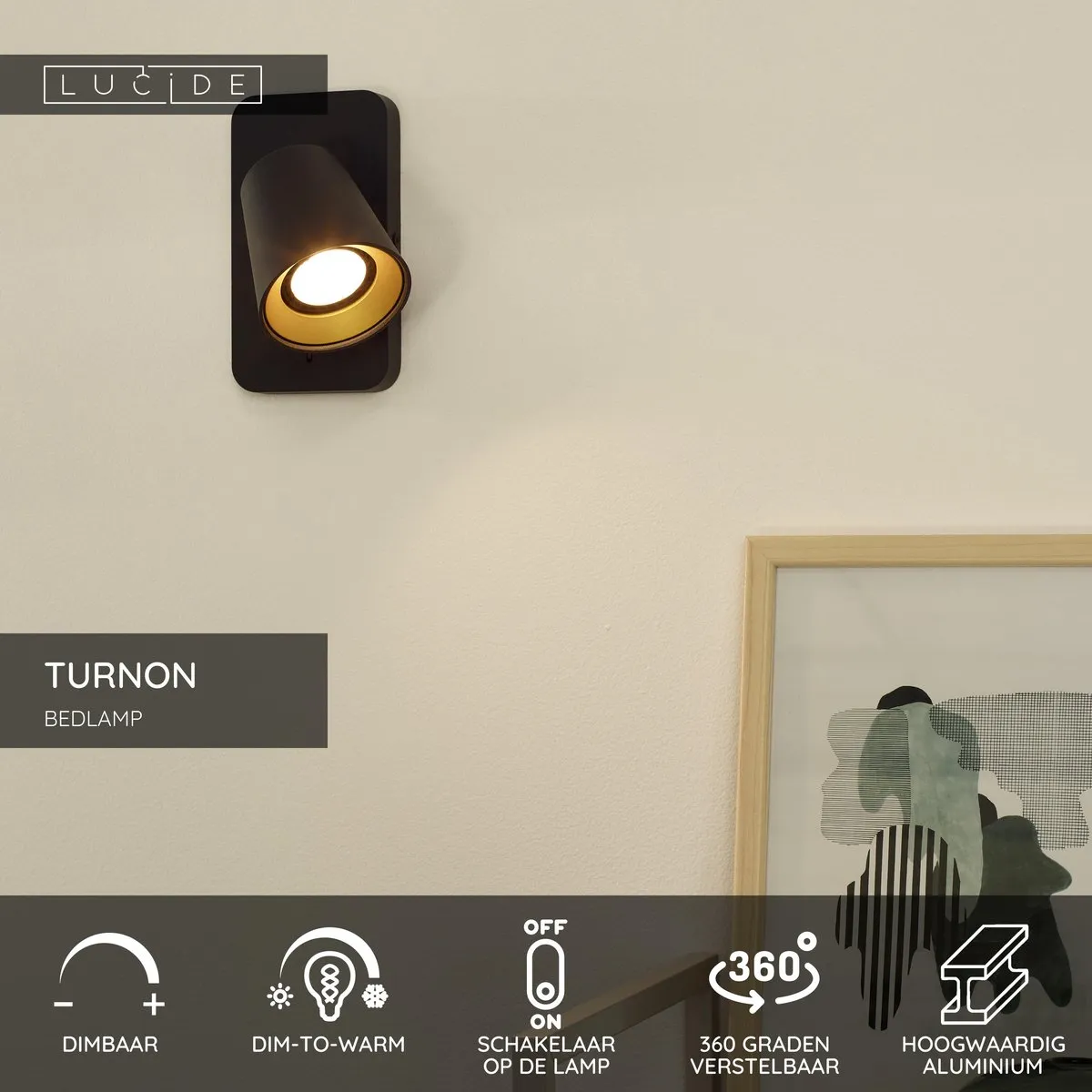Lucide TurnOn LED Wandlamp GU10 5W - Zwart