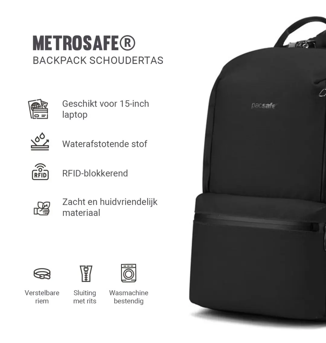 Pacsafe Metrosafe X Rugzak 20L - RFID-blokkerend - 16" Laptop - Zwart