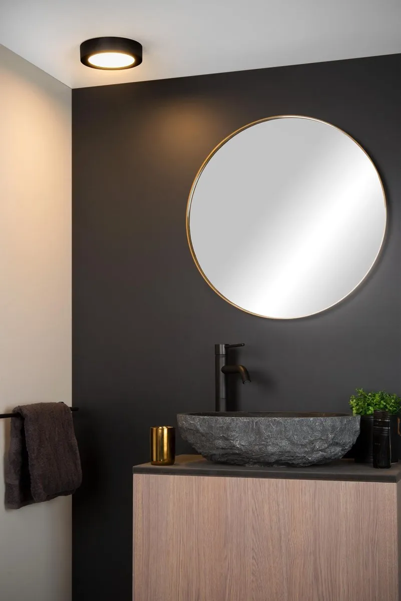 Lucide BRICE-LED Plafondlamp Badkamer 12W 3000K - Ø18cm Zwart