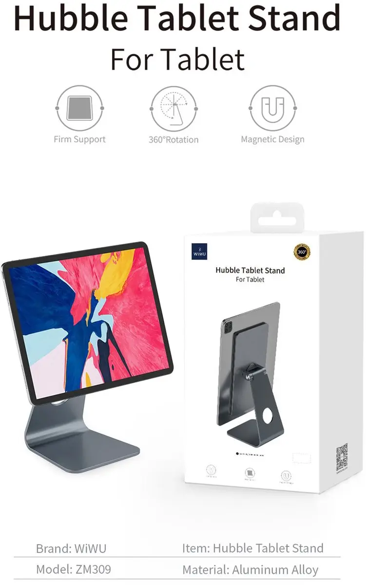 WiWu Hubble Magnetische Tabletstandaard 11" - iPad Air M4/M3/M2 - Space Grijs