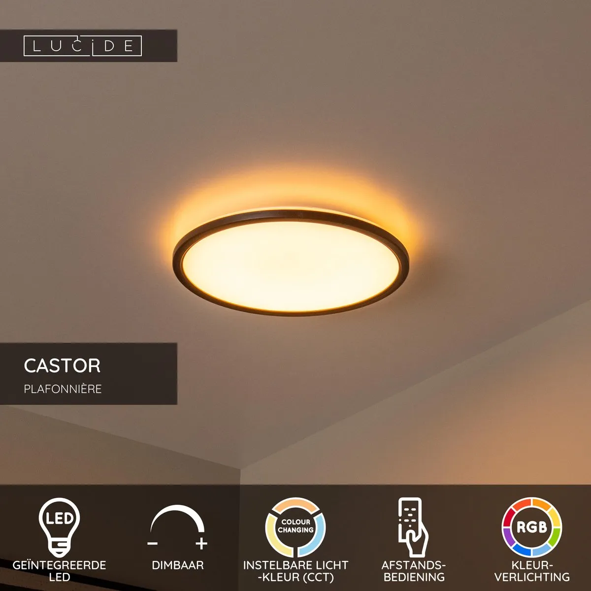 Lucide Castor Plafondlamp Ø32cm - RGB LED 20W - Opaal