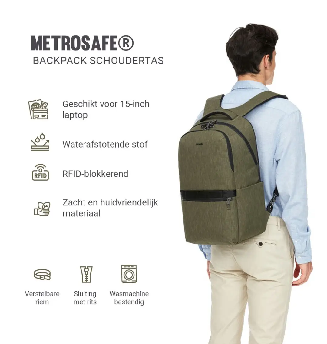 Pacsafe Metrosafe X Rugzak 25L - RFID-blokkerend - Groen