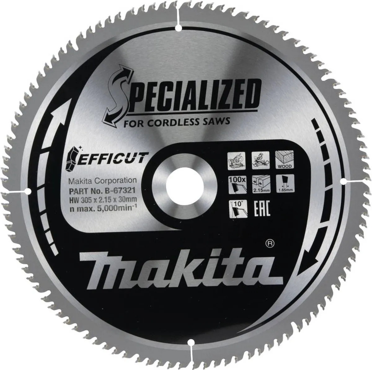 Makita Efficut B-67278 Afkortzaagblad Hout 305mm - 100T - afbeelding 6 van 6