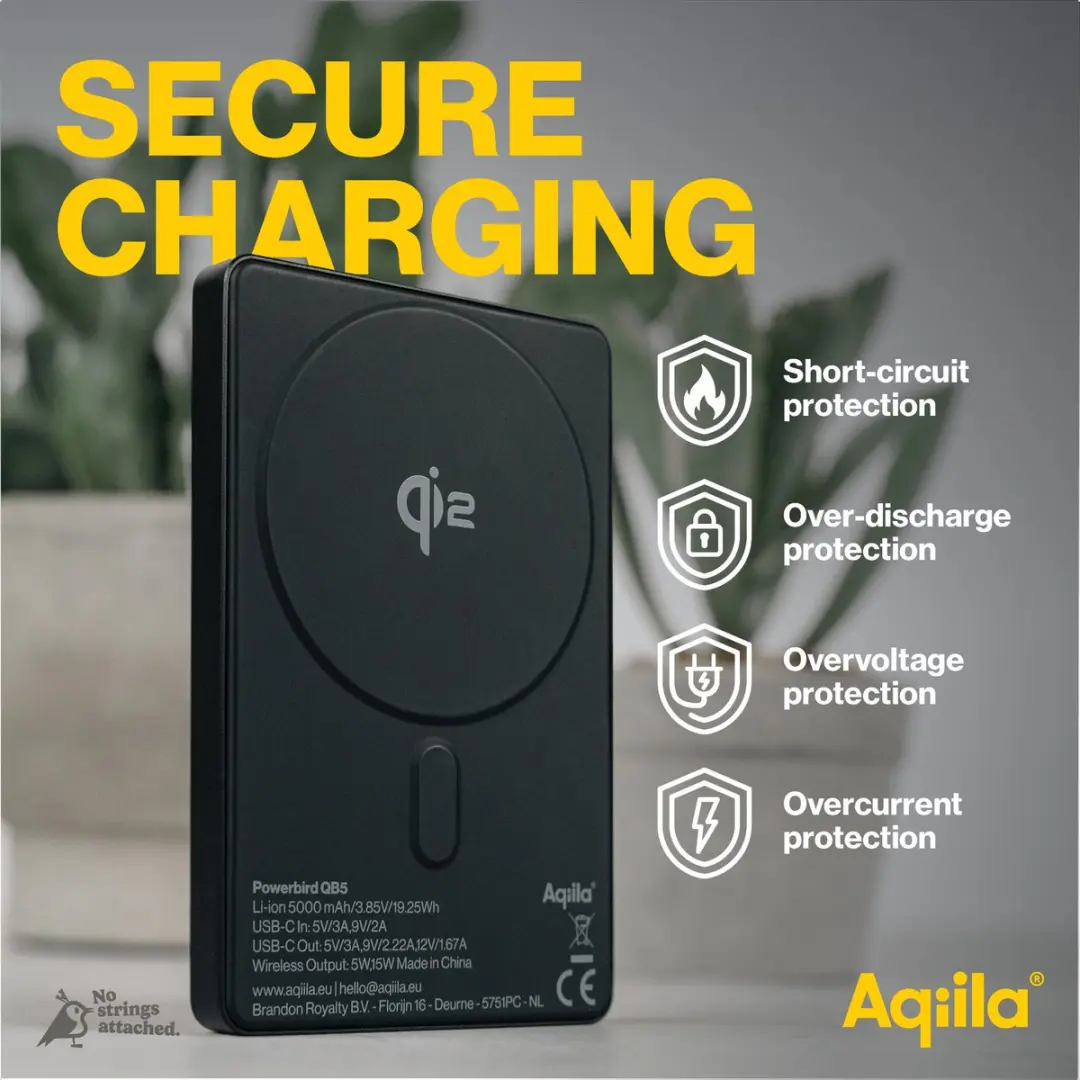 Aqiila Powerbird GBS Powerbank MagSafe Qi2 - 5000mAh - 20W - Zwart