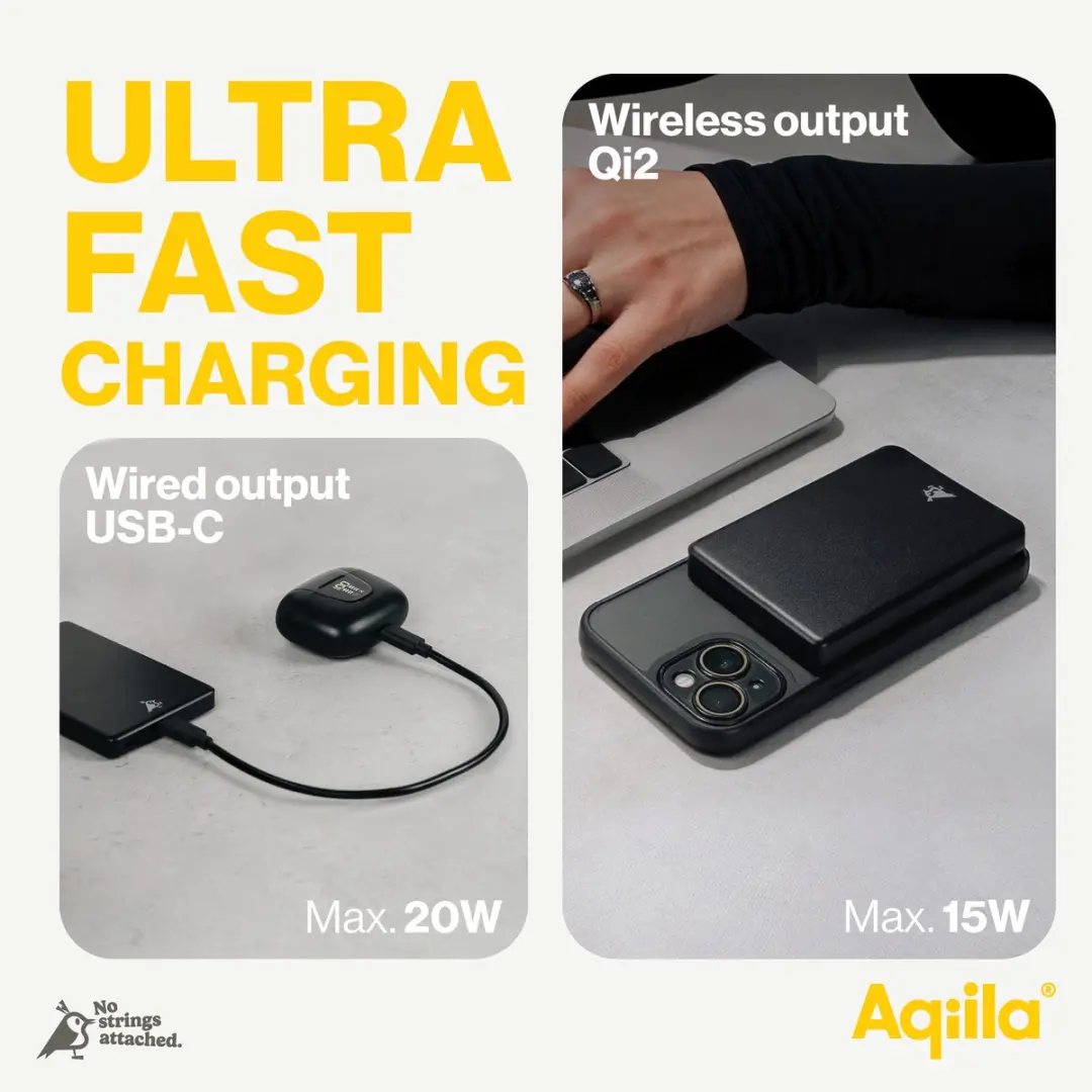 Aqiila Powerbird GBS Powerbank MagSafe Qi2 - 5000mAh - 20W - Zwart