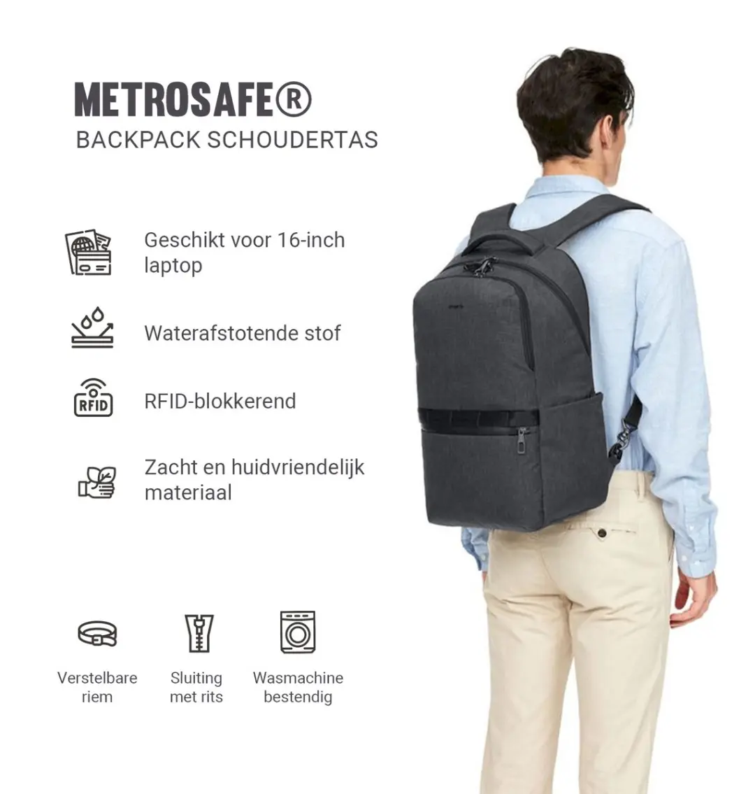 Pacsafe Metrosafe X Rugzak 25L - RFID-blokkerend - Grijs