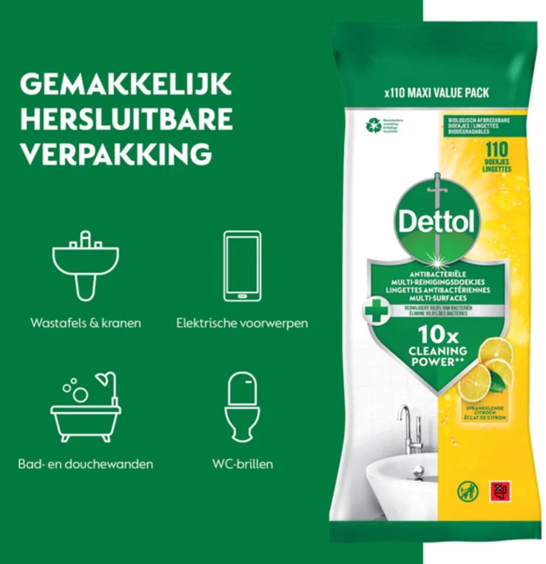 Dettol Reinigingsdoekjes Power & Fresh Citrus - 110 Stuks