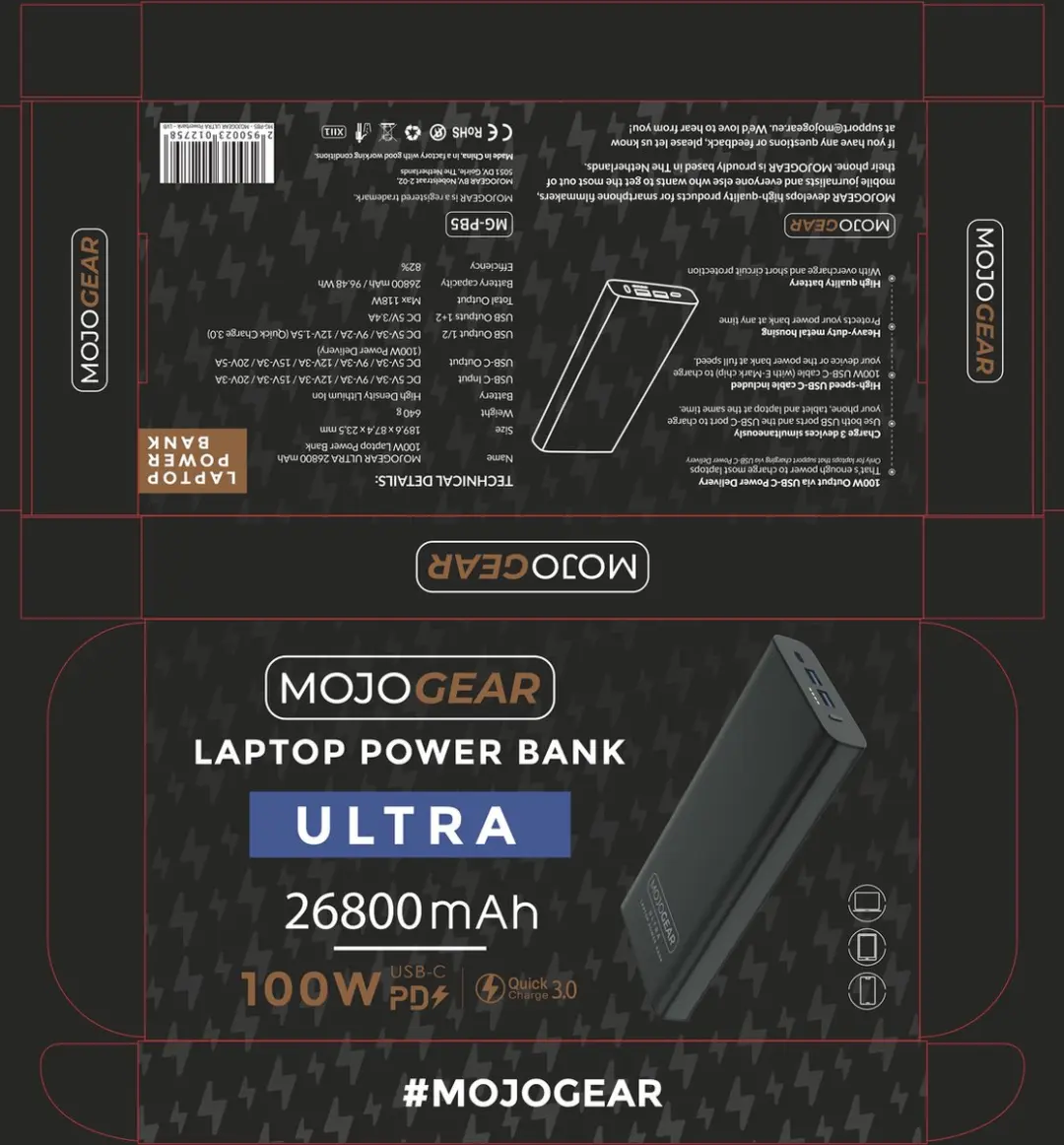 MOJOGEAR MG-PB9 Powerbank 10000mAh - MagSafe - Zwart