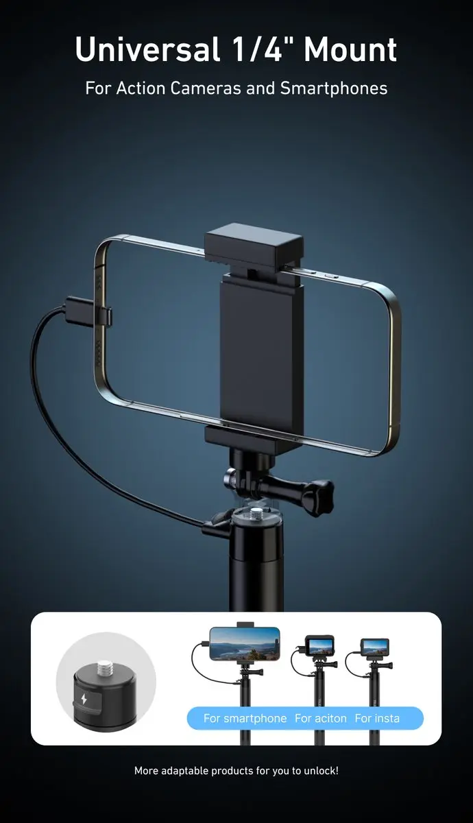 Telesin Power Selfie Stick 102cm - 5000mAh Powerbank - Zwart